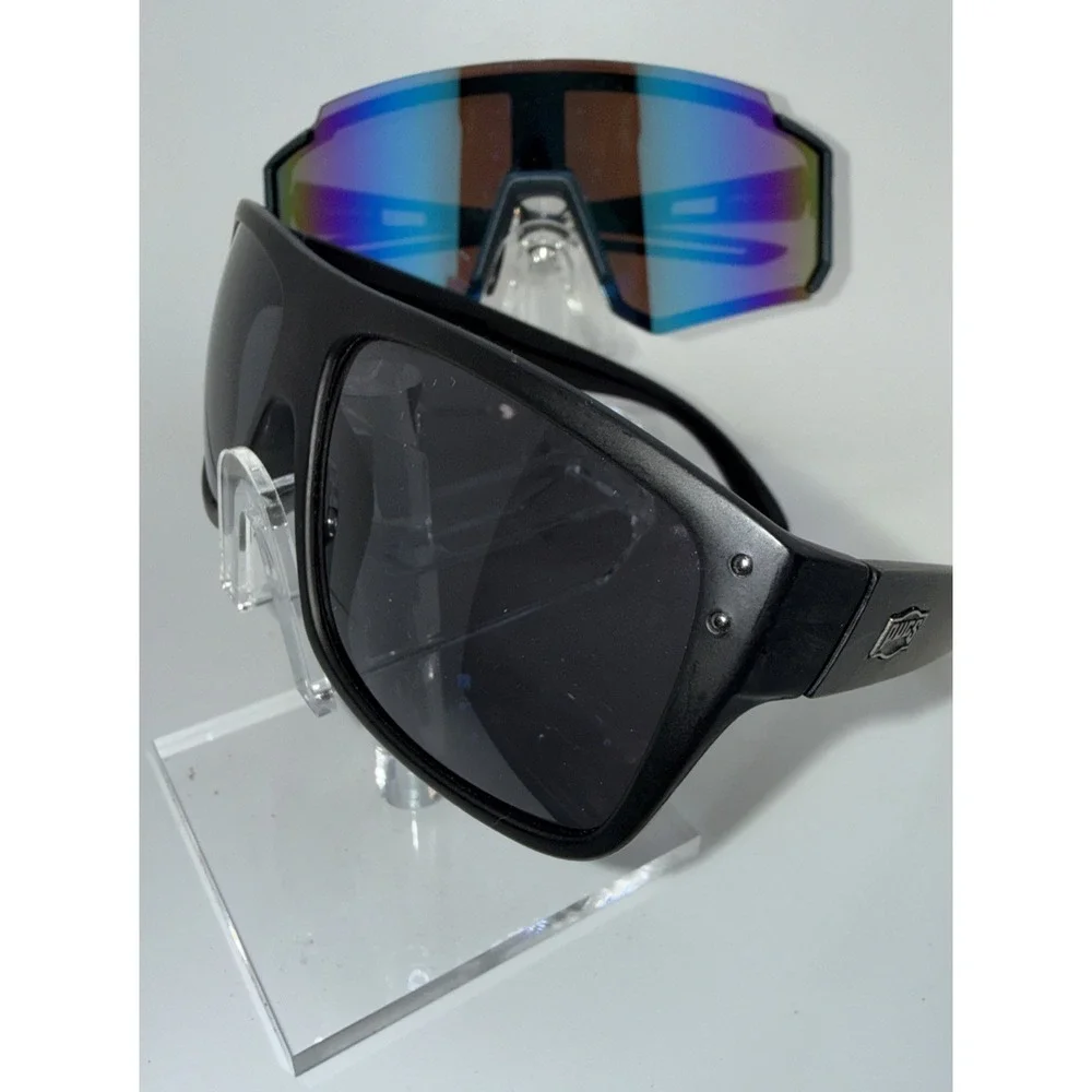 2 pairs of PugsGear Sunglasses-Elite Wrap Mirror Lens & Black Square Black Lens